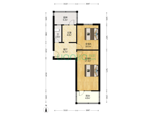 长安区法院宿舍 2室1厅1卫 55平方
