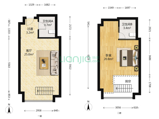 浙联金座 1室1厅2卫 55平方