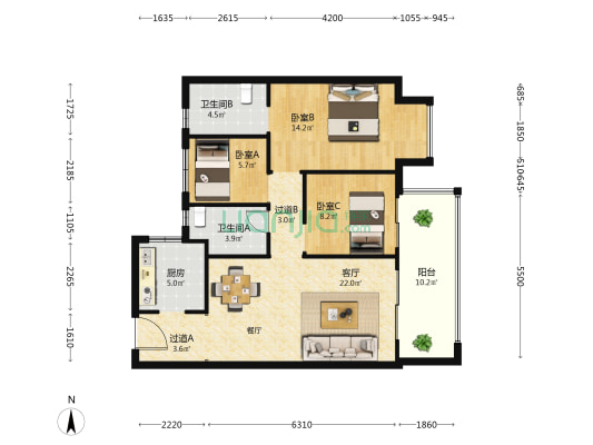 招商公园大道央璟 3室1厅2卫 108平方