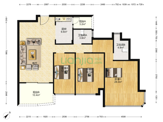 凯茵新城16区天誉 3室1厅2卫 143平方