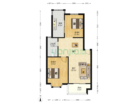 恒宇小区 2室1厅1卫 91平方