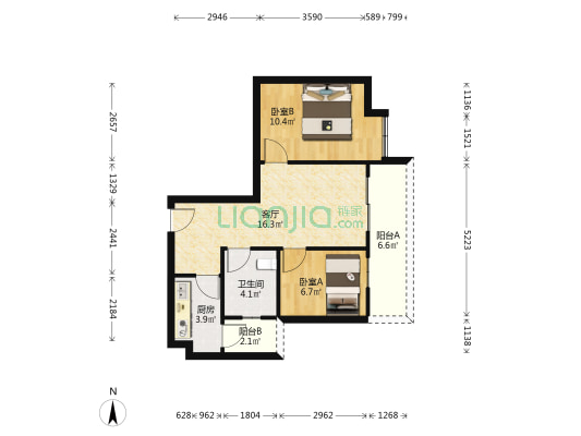 朗基城·少公馆 2室1厅1卫 65平方