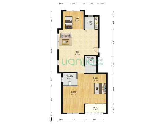 宁都锦园 3室1厅2卫 126平方