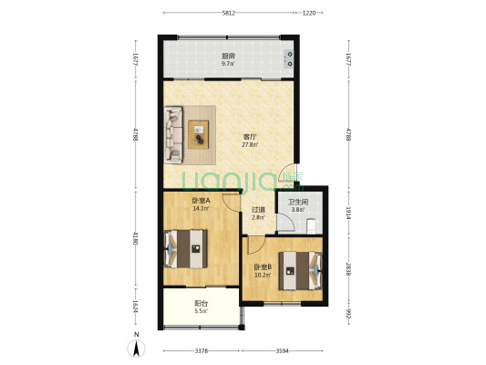 中心路西小区 2室1厅1卫 89平方