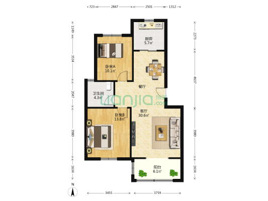 奥都花园东区 2室1厅1卫 90平方