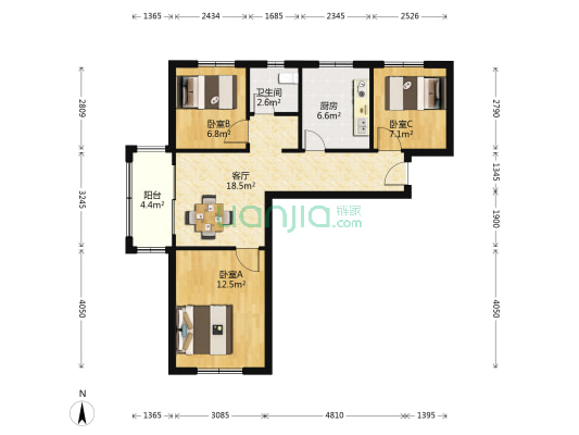 汇枫景苑 3室1厅1卫 82平方