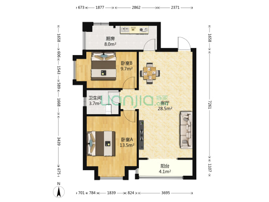 银州花园 2室1厅1卫 87平方