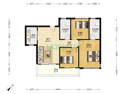 艺城紫金滨江 3室1厅2卫 104平方