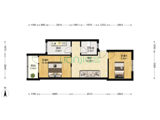 中山路中段142号院 2室1厅1卫 60平方