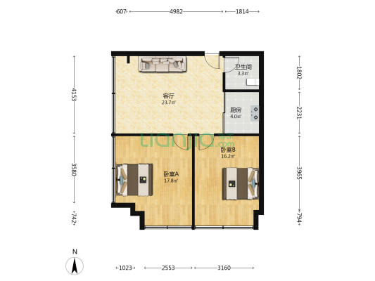 华都家居公寓 2室1厅1卫 75平方