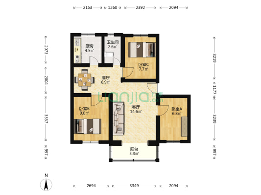 永安家园 3室2厅1卫 78平方