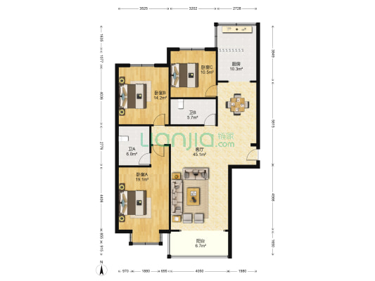 兴兰阳光里 3室1厅2卫 153平方