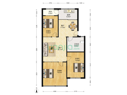 文化里村 3室2厅1卫 107平方