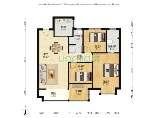 景域铂悦 4室1厅2卫 110平方