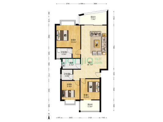 上水人家 3室1厅2卫 111平方