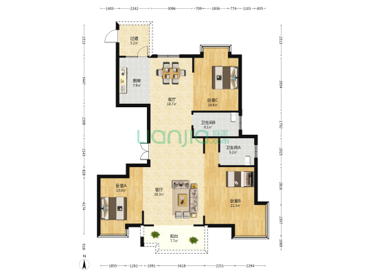柳市世纪商务大厦 3室2厅2卫 168平方