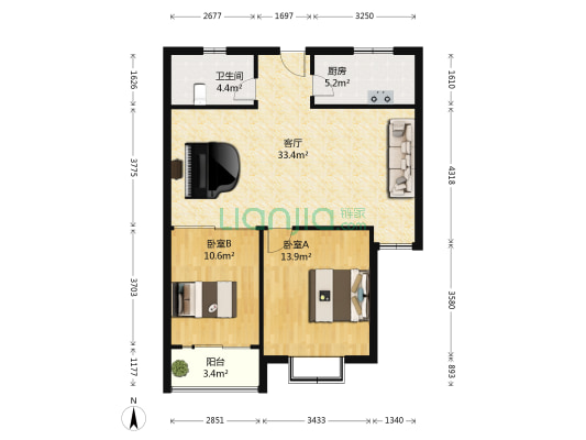 芳馨园 2室1厅1卫 91平方