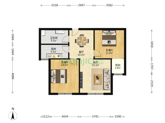 冠博▪兰亭苑 2室2厅1卫 90平方