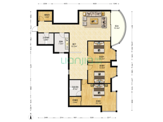 宏信大厦 3室1厅2卫 152平方