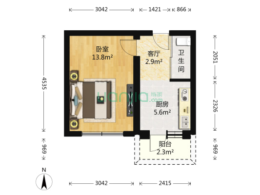 武当山路 1室1厅1卫 35平方