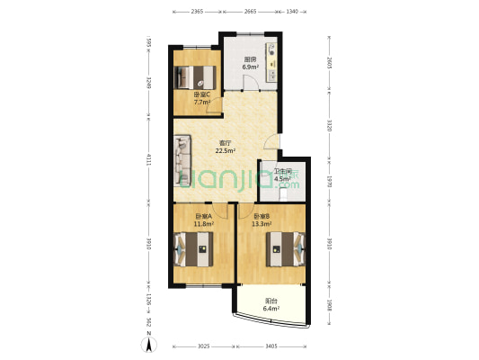 银泰东方花园 3室1厅1卫 88平方