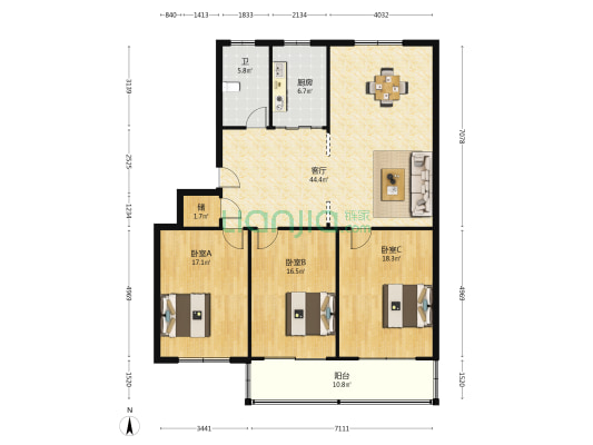 环城西路163号 3室1厅1卫 139平方