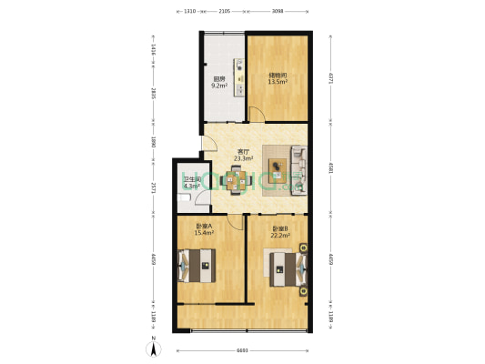 兰州五一综合小区 2室1厅1卫 107平方