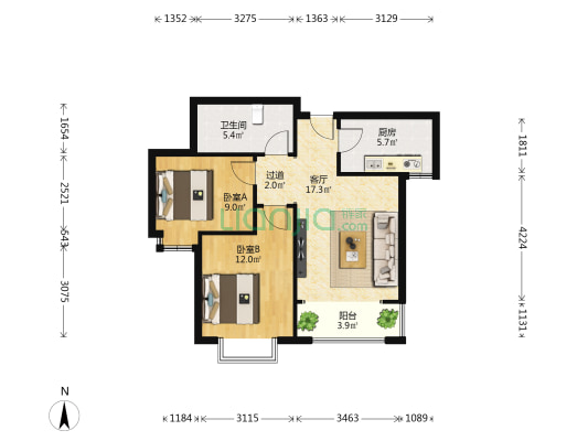 祥和景苑 2室1厅1卫 76平方