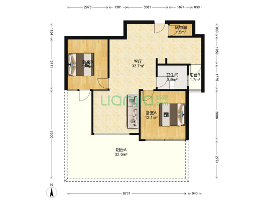 盈丰田源居 2室1厅1卫 89平方