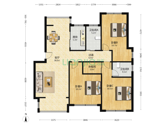 君豪名都 3室1厅2卫 134平方