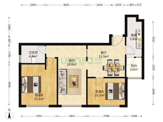 华邦中央花园 2室2厅1卫 95平方