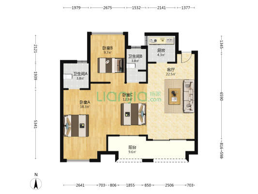 壹号公馆 3室1厅2卫 96平方