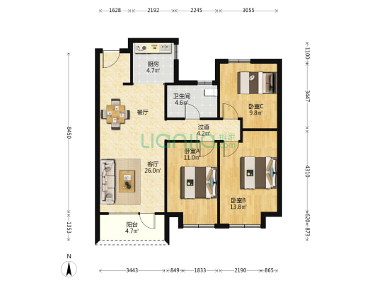 双利城央府 3室1厅1卫 102平方