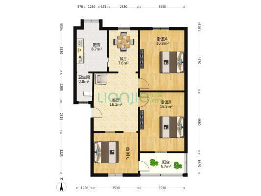 外贸街 3室2厅1卫 85平方