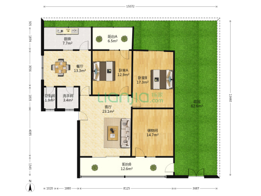 桂林苑 2室2厅2卫 123平方