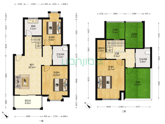 丽都新城三期 3室1厅2卫 122平方