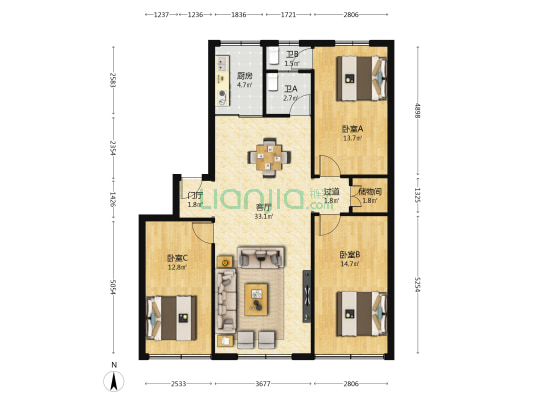 百安大道937号 3室1厅2卫 112平方