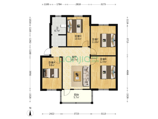 丰庆路8号 4室1厅1卫 93平方