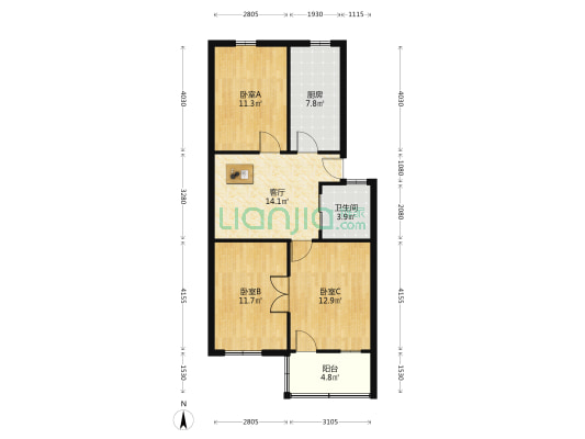 湖心南路361号 3室1厅1卫 80平方