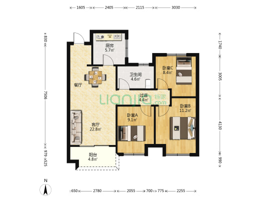 金科祥生悦园 3室1厅1卫 97平方