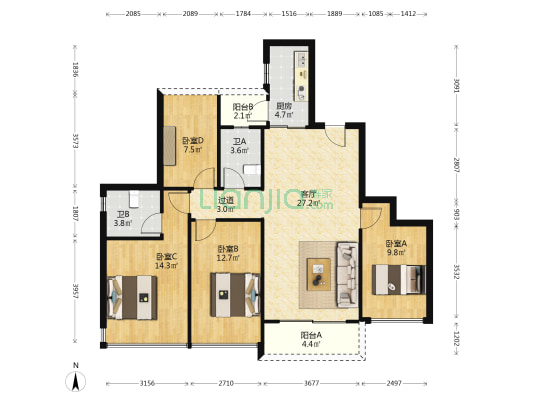 广佛新世界庄园尚璟 4室1厅2卫 121平方