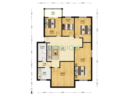王家塘街91号 4室1厅1卫 109平方