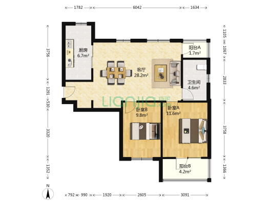 朗诗绿色街区 2室1厅1卫 95平方
