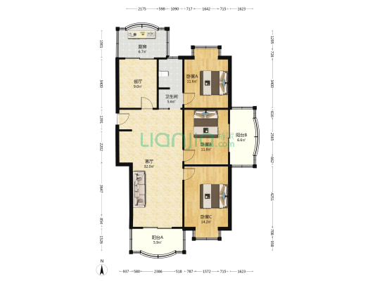 机械局巷 3室2厅1卫 125平方