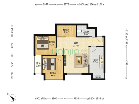 新北佳苑 2室1厅1卫 71平方