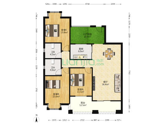格兰仕凯旋帝景花园 3室1厅2卫 139平方