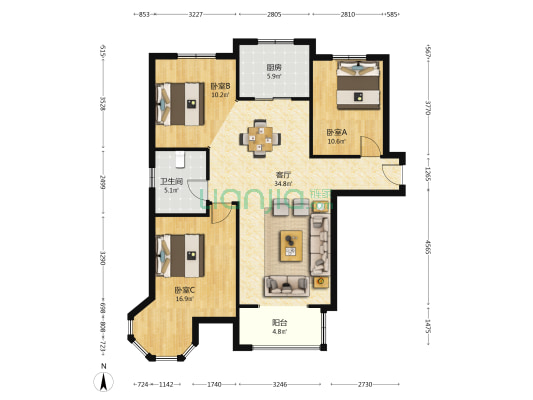 永昌翠景园 3室1厅1卫 126平方