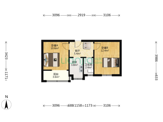 淮北街24号 2室1厅1卫 46平方