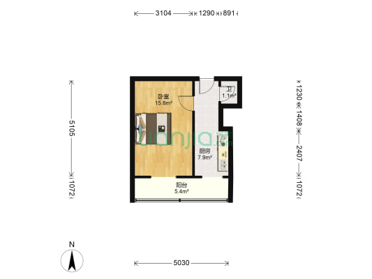 北岳楼 1室0厅1卫 35平方