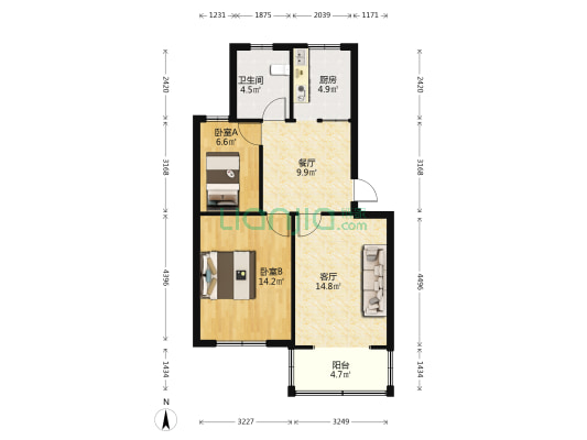 景芳园 2室2厅1卫 73平方